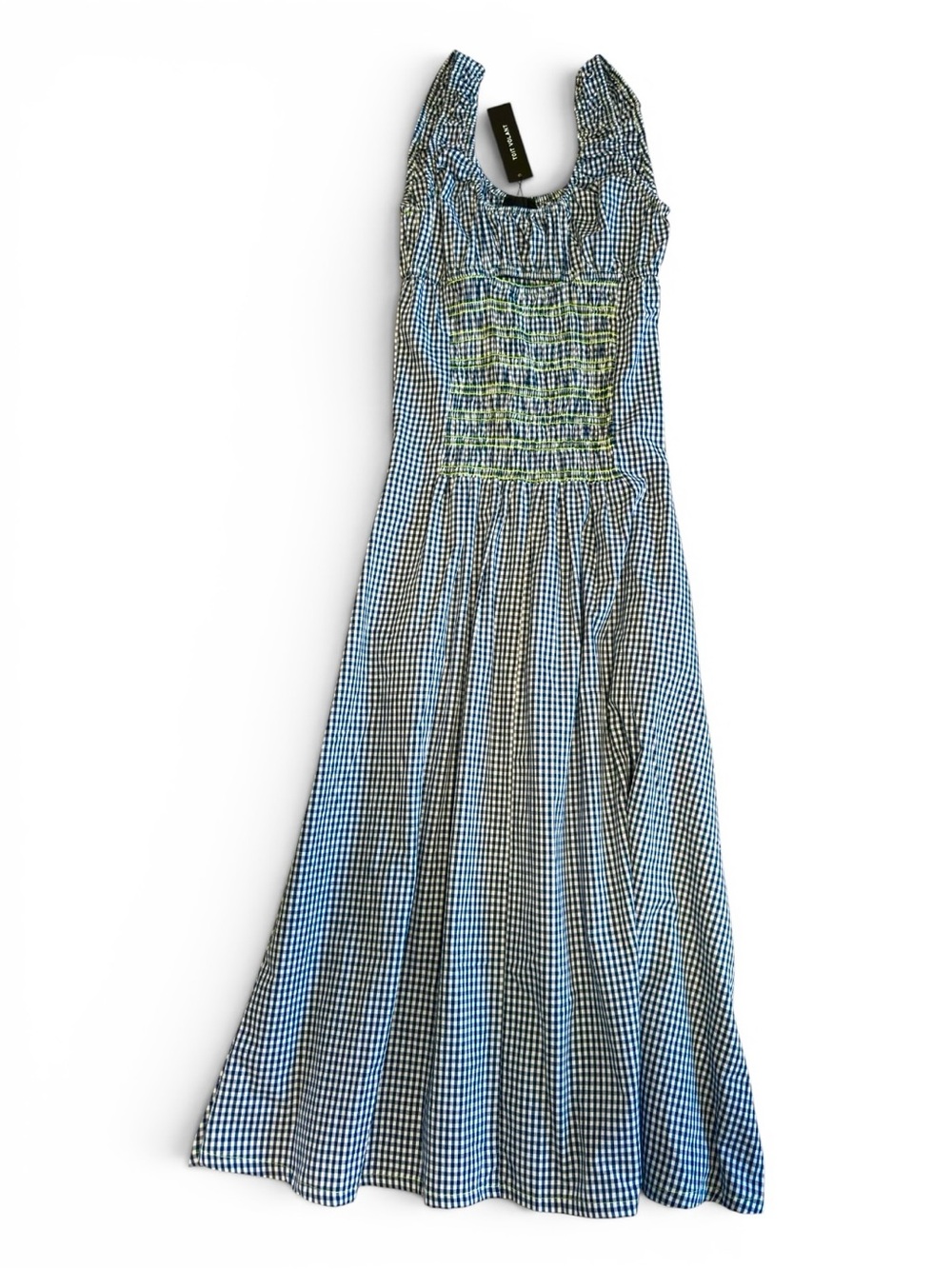 Toit Volant Bella Smocked Dress Gingham Neon Stitch Small NWT Contemporary